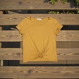 Short Sleeve Twist Front Crop Tee Blouse Top in Yellow